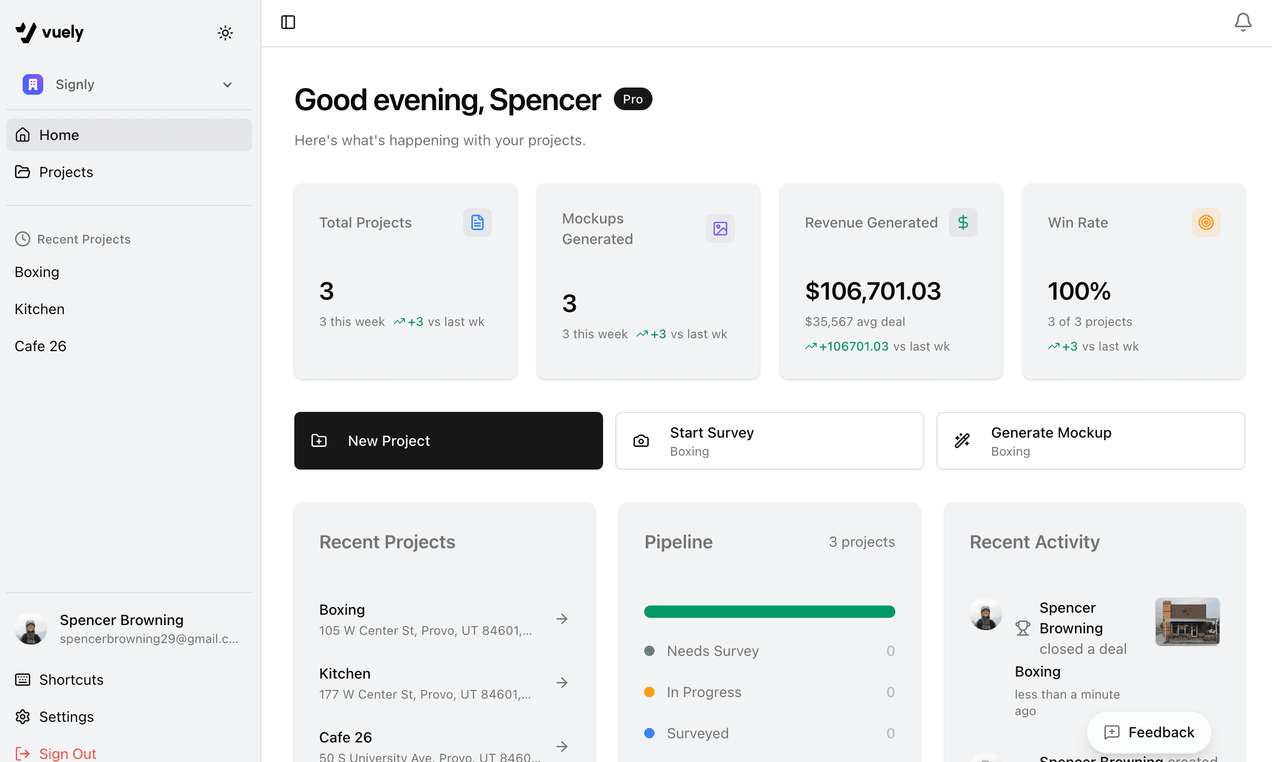 Vuely dashboard